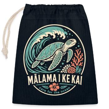Malama I Ke Kai - Closable cotton gift bag (25x30cm) - navy - Front