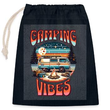 Retro Camper Vibes près du Campfire - Sac cadeau en coton avec cordon (25 x 30 cm) - bleu marine - Devant