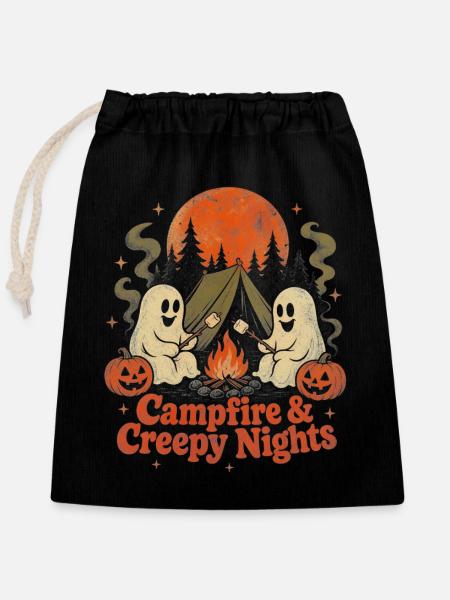 Halloween Camping Geist Lagerfeuer - Verschließbarer Geschenkbeutel aus Baumwolle (25x30cm) - Schwarz