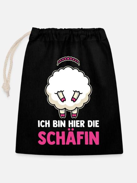 Ich Bin Hier die Schaefin - Verschließbarer Geschenkbeutel aus Baumwolle (25x30cm) - Schwarz