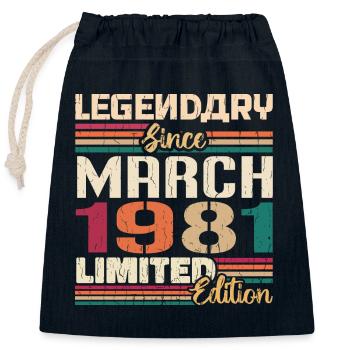 Mars 1981 Vintage Born Vintage Anniversaire - Sac cadeau en coton avec cordon (25 x 30 cm) - bleu marine - Devant