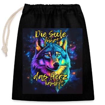 Die Seele führt, das Herz kämpft | Mut & Entschlos - Verschließbarer Geschenkbeutel aus Baumwolle (25x30cm) - Schwarz - Vorne