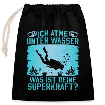 Ich atme unter Wasser Was ist deine Superkraft - Verschließbarer Geschenkbeutel aus Baumwolle (25x30cm) - Schwarz - Vorne