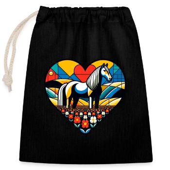 J’adore les chevaux - Sac cadeau en coton avec cordon (25 x 30 cm) - noir - Devant