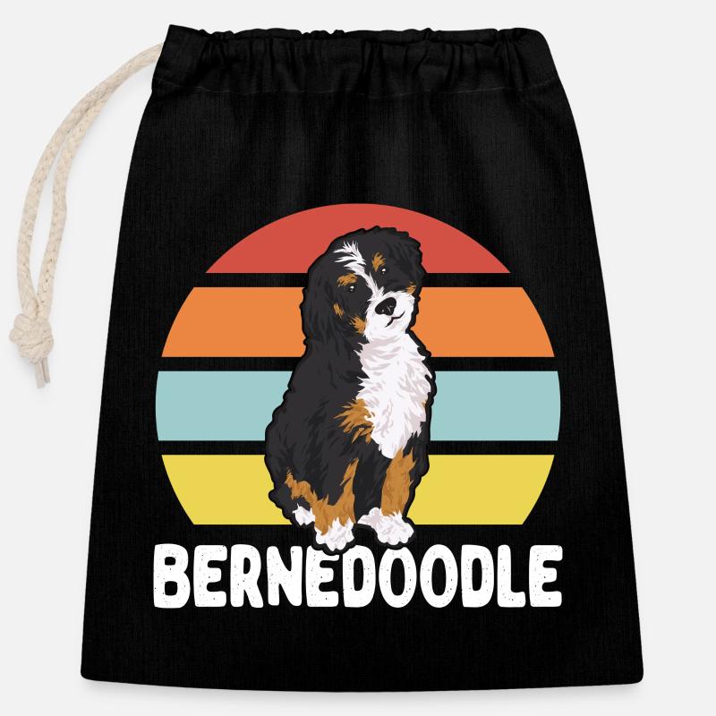 Chien Bernedoodle - Sac cadeau en coton avec cordon (25 x 30 cm) - noir