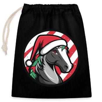 Cheval Noël Animal - Sac cadeau en coton avec cordon (25 x 30 cm) - noir - Devant