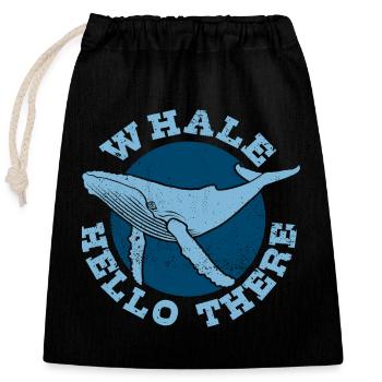 Whale Hello There - Wal - Buckelwal - Meeressäuger - Verschließbarer Geschenkbeutel aus Baumwolle (25x30cm) - Schwarz - Vorne