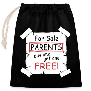 Parents à vendre - citation amusante - Sac cadeau en coton avec cordon (25 x 30 cm) - noir - Devant