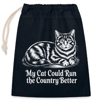 Mon Chat Gouvernerait Mieux Le Pays - Sac cadeau en coton avec cordon (25 x 30 cm) - bleu marine - Devant