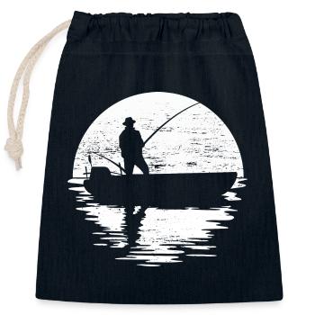 Pêche à la pleine lune - Cadeau de pêcheur - Sac cadeau en coton avec cordon (25 x 30 cm) - bleu marine - Devant