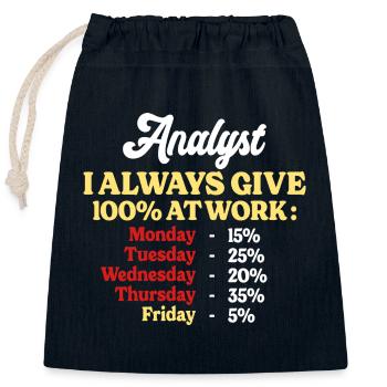 100% Au Travail Citation Drôle Analyste - Sac cadeau en coton avec cordon (25 x 30 cm) - bleu marine - Devant