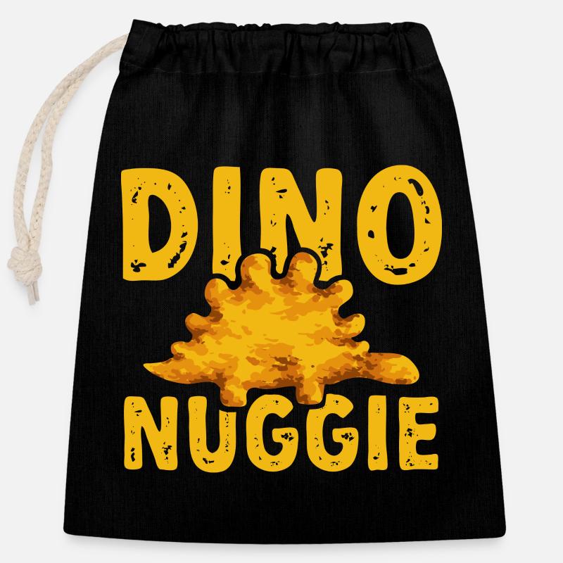 Dino Nuggets Dinosaurier Chicken Nuggets - Verschließbarer Geschenkbeutel aus Baumwolle (25x30cm) - Schwarz