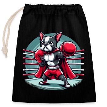 Boxe canine - Sac cadeau en coton avec cordon (25 x 30 cm) - noir - Devant