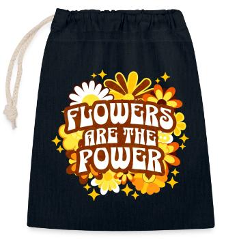 Positive Phrase 70er und 80er Jahre Blumen - Verschließbarer Geschenkbeutel aus Baumwolle (25x30cm) - Navy - Vorne