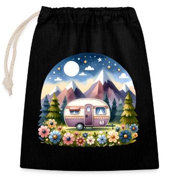 Camping Camper Caravan - Closable cotton gift bag (25x30cm) - black - Front