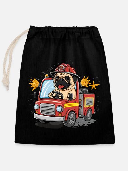 Mops Hundehalter Mops Feuerwehr - Verschließbarer Geschenkbeutel aus Baumwolle (25x30cm) - Schwarz