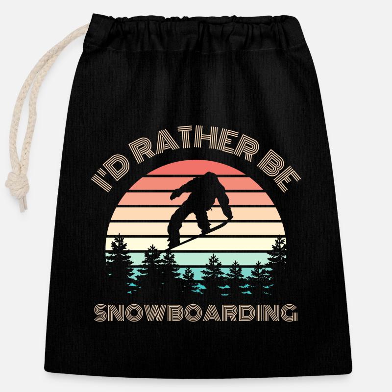 I'D RATHER be Snowboarding Spruch - Verschließbarer Geschenkbeutel aus Baumwolle (25x30cm) - Schwarz