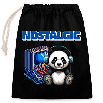 Nostalgie Panda Retro Gaming Motiv - Verschließbarer Geschenkbeutel aus Baumwolle (25x30cm) - Schwarz - Vorne