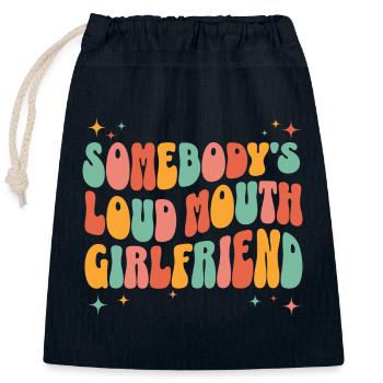 Humorous phrase girlfriend - Closable cotton gift bag (25x30cm) - navy - Front