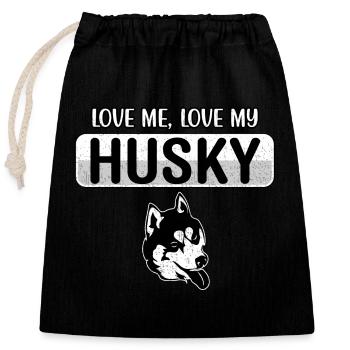 Aime-moi Aime mon Husky - Sac cadeau en coton avec cordon (25 x 30 cm) - noir - Devant