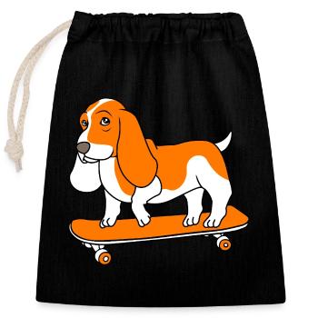 Basset Hound - Closable cotton gift bag (25x30cm) - black - Front