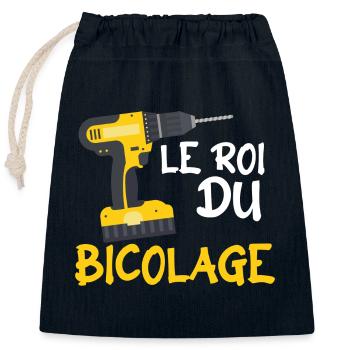 Le Roi Du Bricolage C'est Papy Bricoleur - Sac cadeau en coton avec cordon (25 x 30 cm) - bleu marine - Devant