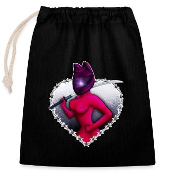 Ninja Biker Kitty - Closable cotton gift bag (25x30cm) - black - Front