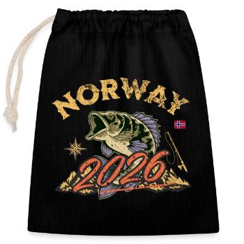 Voyage de pêche en Norvège 2026 - Sac cadeau en coton avec cordon (25 x 30 cm) - noir - Devant