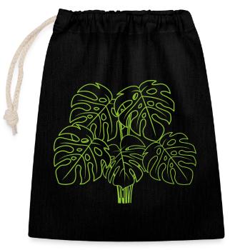 Monstera Deliciosa Albo Plante d’intérieur botanique - Sac cadeau en coton avec cordon (25 x 30 cm) - noir - Devant