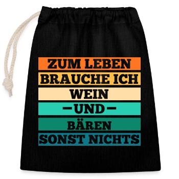 Wein Braunbär Bär - Verschließbarer Geschenkbeutel aus Baumwolle (25x30cm) - Schwarz - Vorne