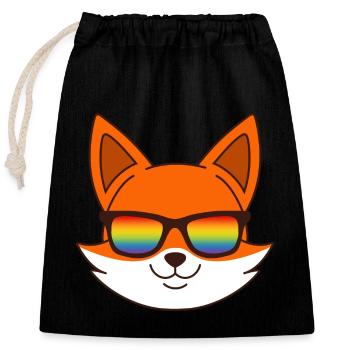 Renard avec lunettes de soleil arc-en-ciel - Sac cadeau en coton avec cordon (25 x 30 cm) - noir - Devant