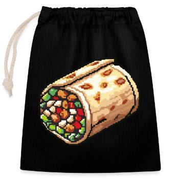 Burrito Pixel Symbol - Verschließbarer Geschenkbeutel aus Baumwolle (25x30cm) - Schwarz - Vorne