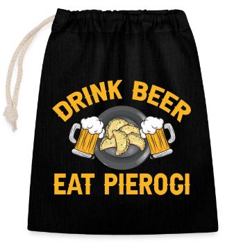 Polish Food Pierogi - Closable cotton gift bag (25x30cm) - black - Front