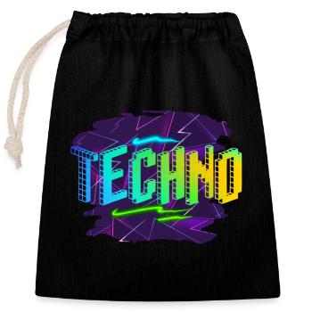 Techno - Sac cadeau en coton avec cordon (25 x 30 cm) - noir - Devant