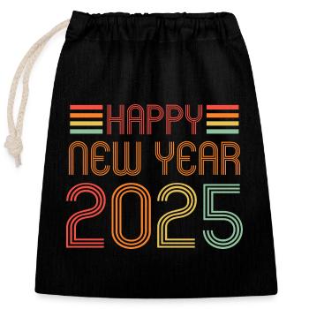 Happy New Year 2025 - Verschließbarer Geschenkbeutel aus Baumwolle (25x30cm) - Schwarz - Vorne