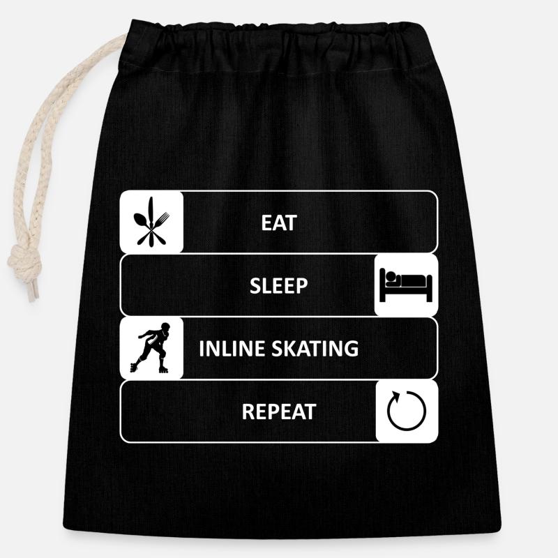 Eat, Sleep, Inline Skating, Repeat - Closable cotton gift bag (25x30cm) - black