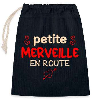 Petite merveille en route idée cadeau future maman - Sac cadeau en coton avec cordon (25 x 30 cm) - bleu marine - Devant