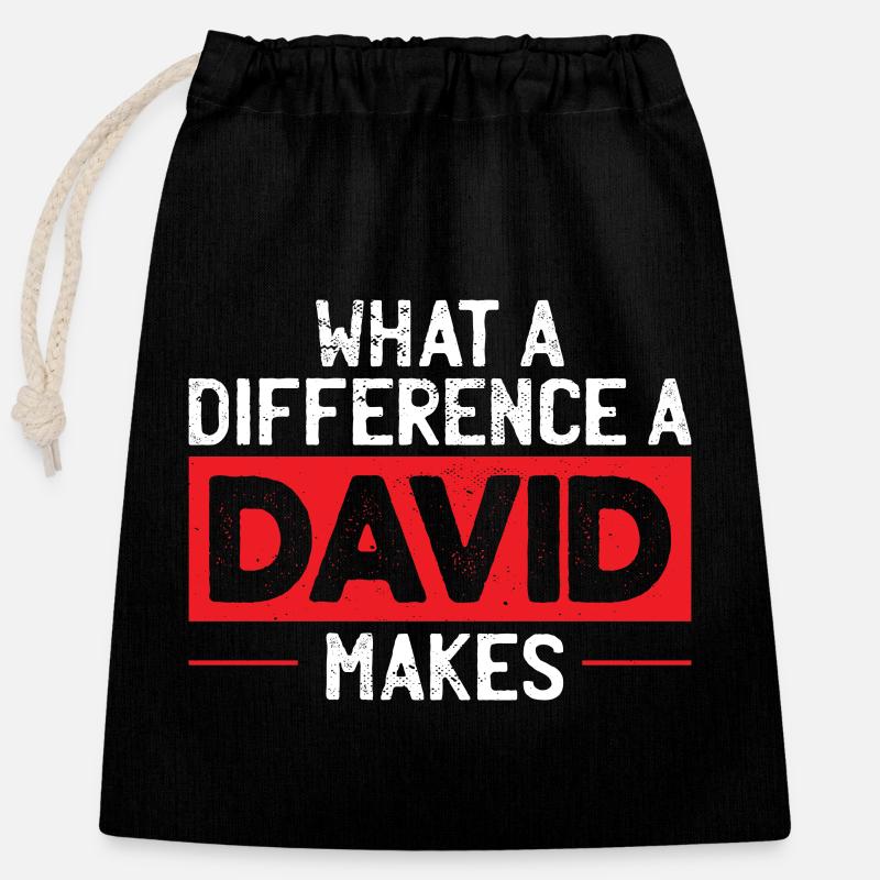 Quelle différence un David fait - Sac cadeau en coton avec cordon (25 x 30 cm) - noir