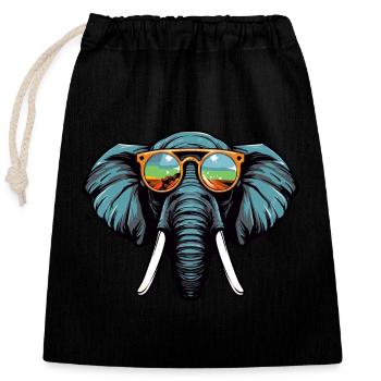 Elephant Head Portrait Cool - Closable cotton gift bag (25x30cm) - black - Front