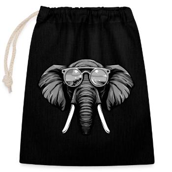 Elephant Head Portrait Cool - Closable cotton gift bag (25x30cm) - black - Front