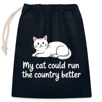Mon Chat Gouvernerait Mieux Le Pays - Sac cadeau en coton avec cordon (25 x 30 cm) - bleu marine - Devant
