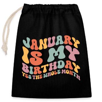 Anniversaire de janvier - Sac cadeau en coton avec cordon (25 x 30 cm) - noir - Devant