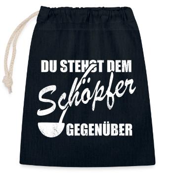 Du stehst dem Schöpfer gegenüber - Wortspiel - Verschließbarer Geschenkbeutel aus Baumwolle (25x30cm) - Navy - Vorne