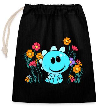 Dragon Dragon Enfant Enfants Bébé Bambins Fleur - Sac cadeau en coton avec cordon (25 x 30 cm) - noir - Devant