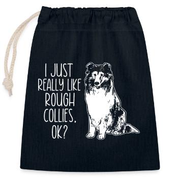 Langhaarcollie Rough Collie Hund - Verschließbarer Geschenkbeutel aus Baumwolle (25x30cm) - Navy - Vorne