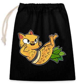 Ananas Katze - Verschließbarer Geschenkbeutel aus Baumwolle (25x30cm) - Schwarz - Vorne