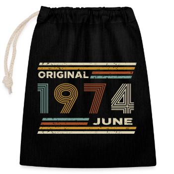 50e anniversaire juin 1974 Vintage Original rétro - Sac cadeau en coton avec cordon (25 x 30 cm) - noir - Devant