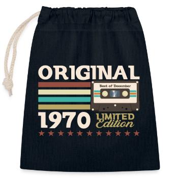 53e anniversaire Cassette décembre Vintage des années 1970 - Sac cadeau en coton avec cordon (25 x 30 cm) - bleu marine - Devant