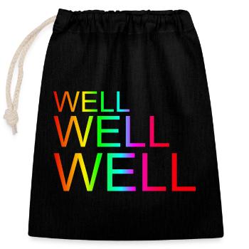 "Well-well-well" lettering rainbow colors - Closable cotton gift bag (25x30cm) - black - Front