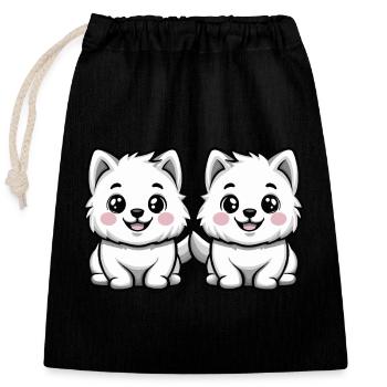 Samoyed Dog Comic - Closable cotton gift bag (25x30cm) - black - Front